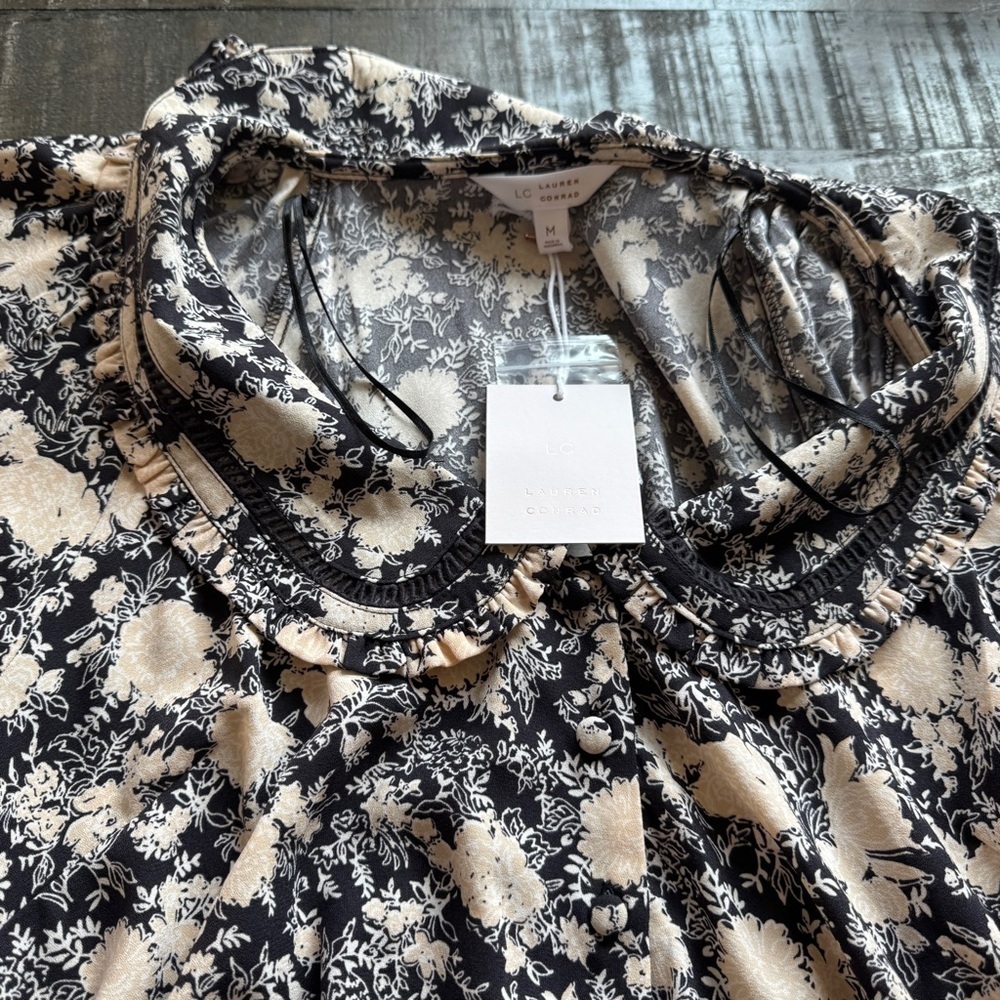 LC Lauren Conrad Ruffle Chiffon Shirt Dress Size Medium NEW WITH TAGS - Picture 8 of 10